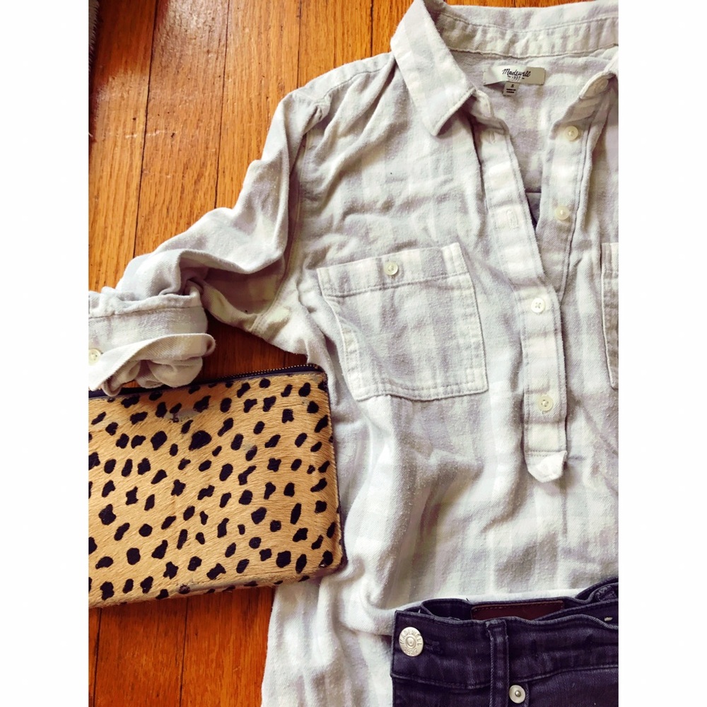 Madewell Popover Flannel in Silver Buffalo