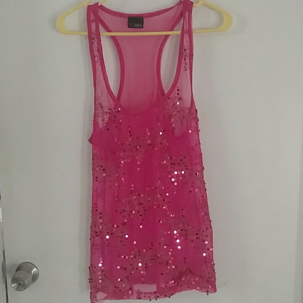 Day Trip Sheer Sequin Tank Top