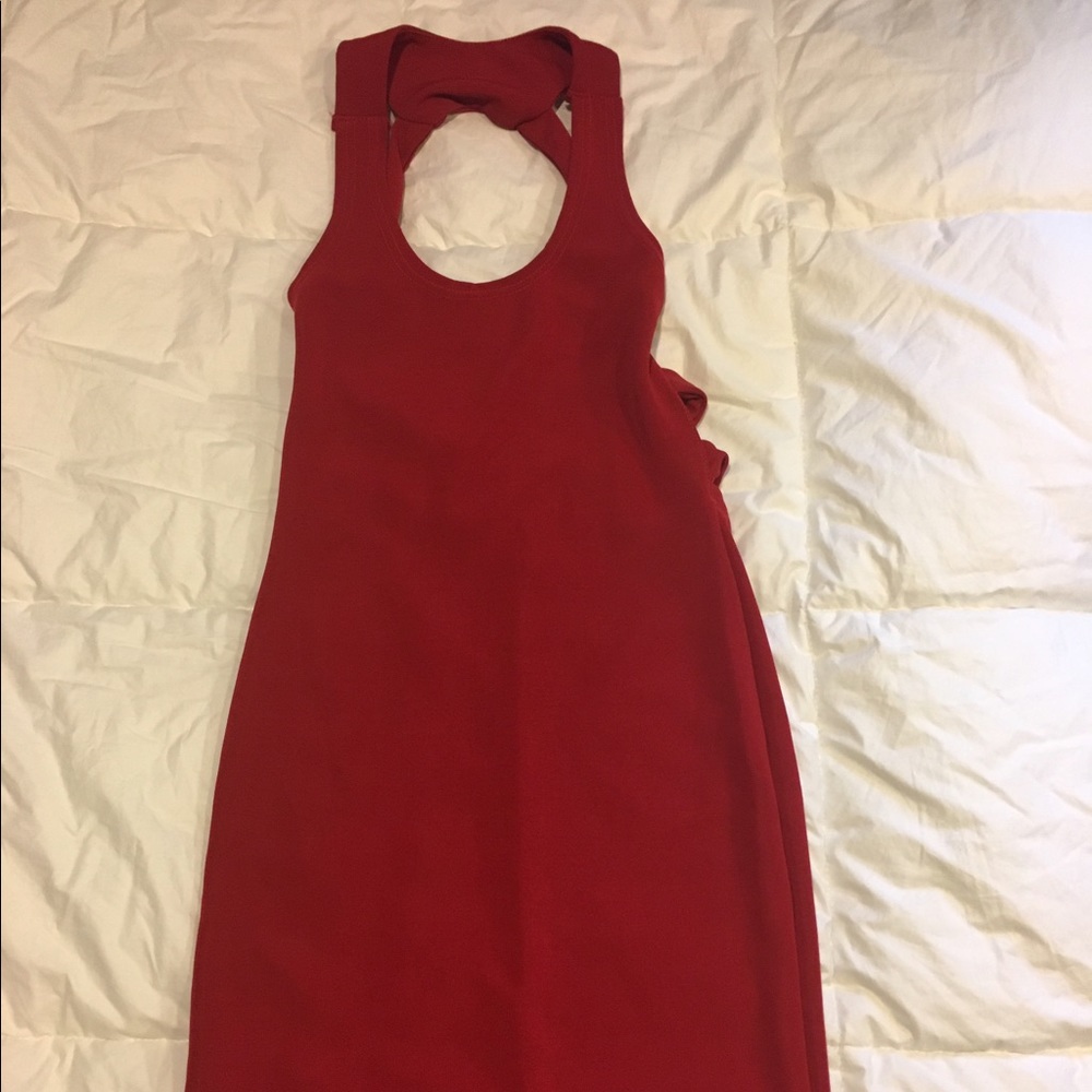 Red Scoop-Neck Bodycon Dress with Cutouts