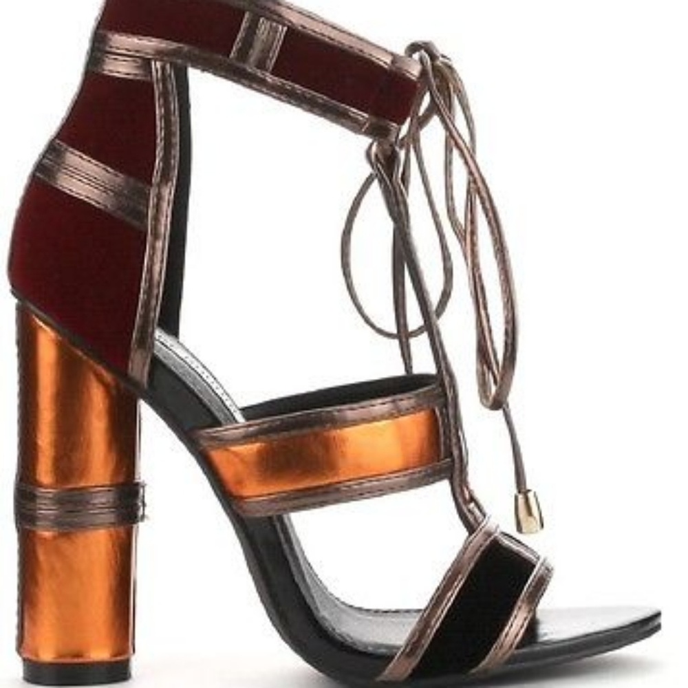 Lace up multi colored chunky Heels