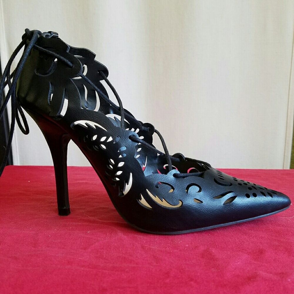 Charrolette Russe, Laser Cut Black Heels