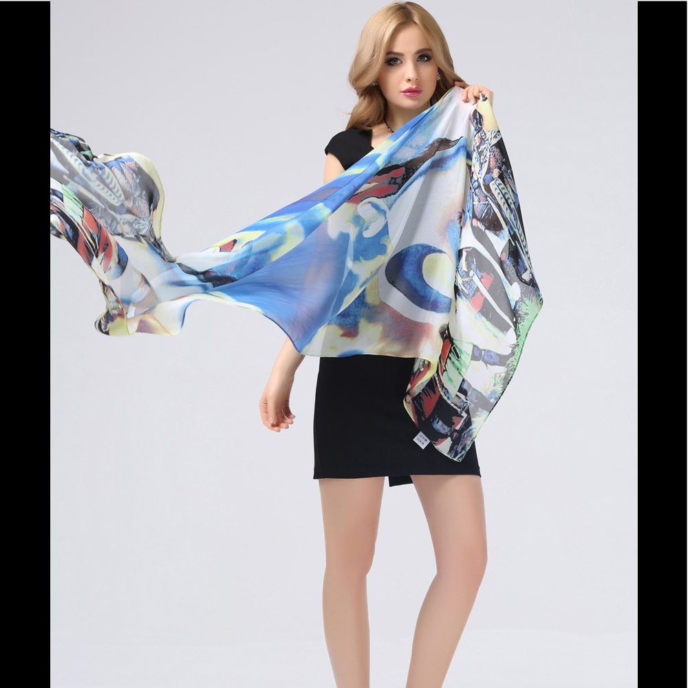 101 Silk Blue and White colorful Scarf