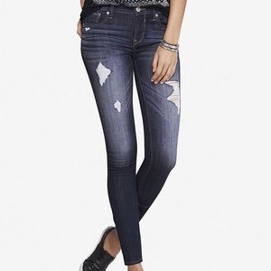 Express Mid Rise Destroyed Dark Wash Denim Legging