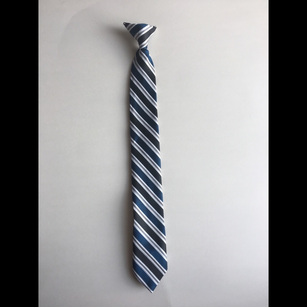 Black, Blue, White, & Gray Boys Clip On Tie