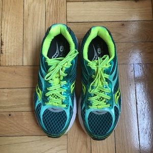 Teal green running shoes