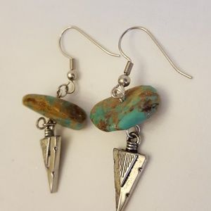 Turquoise and metal Arrowhead dangle earrings