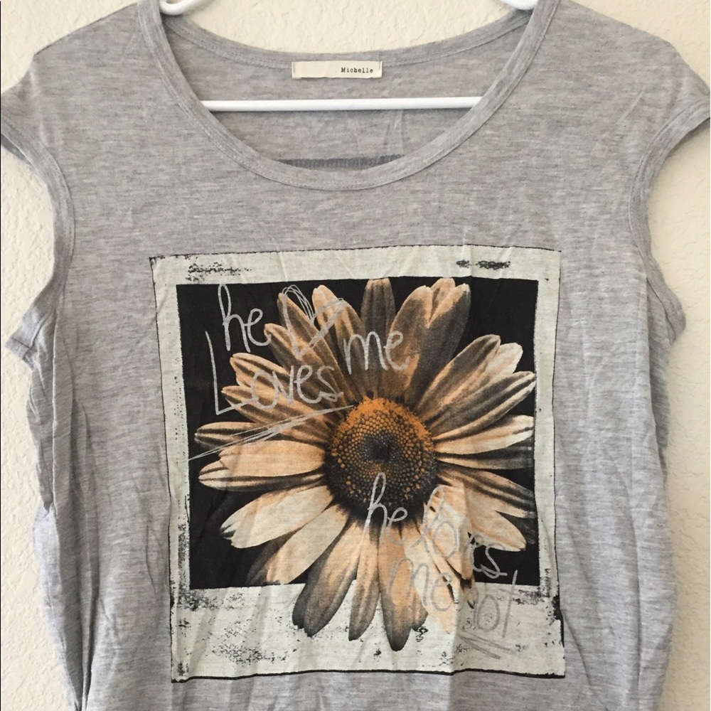 Women's Gray Muscle T-shirt with sunflower