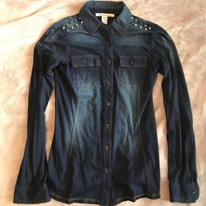 Denim studded button down