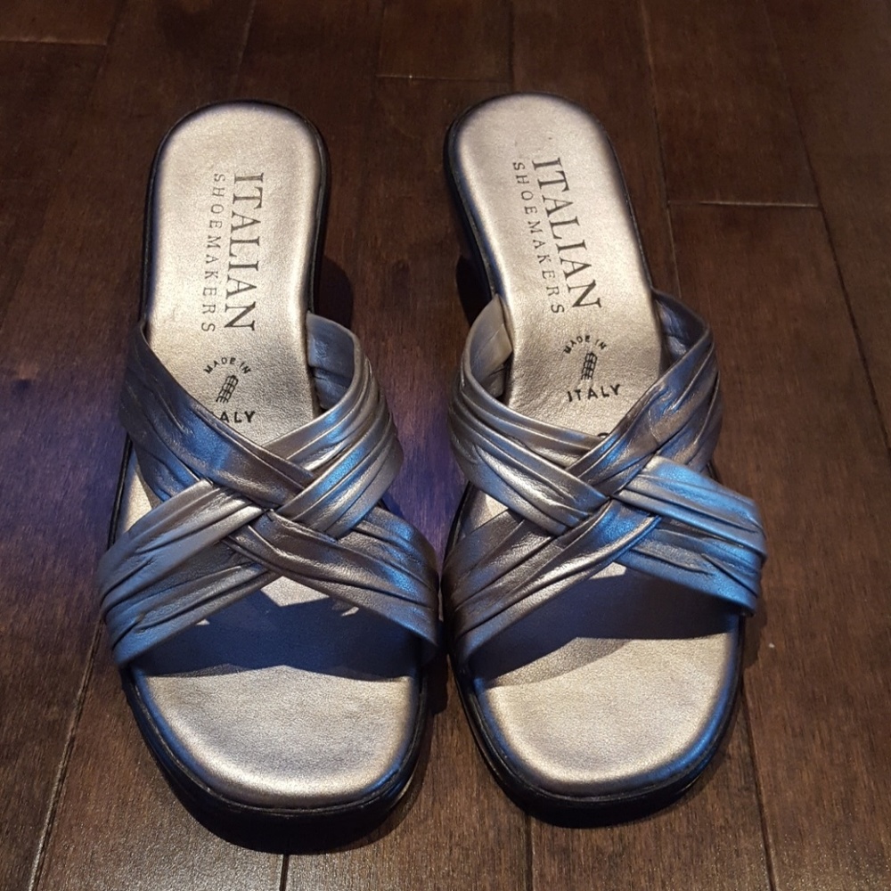 Size 6 silver Italian leather sandals