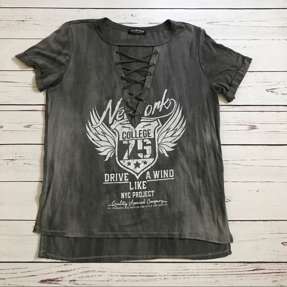 Short Sleeved Lace Up Graphic Tee