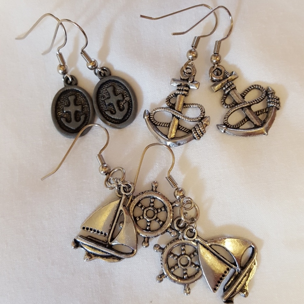 Three sets of Sailor drop earrings