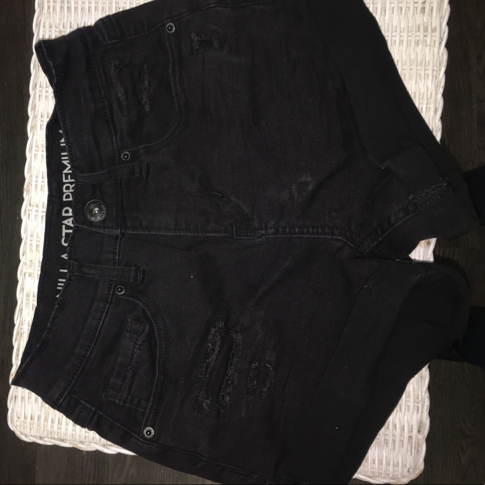 High rise black denim shorts