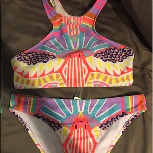 High neck colorful two piece swimsuit
