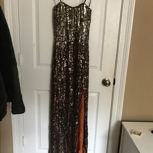 Formal Gold Sequin Long Dress with Slit - size 2