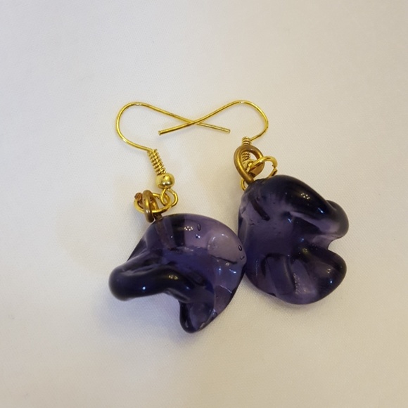 Purple glass drop earrings - Picture 1 of 2