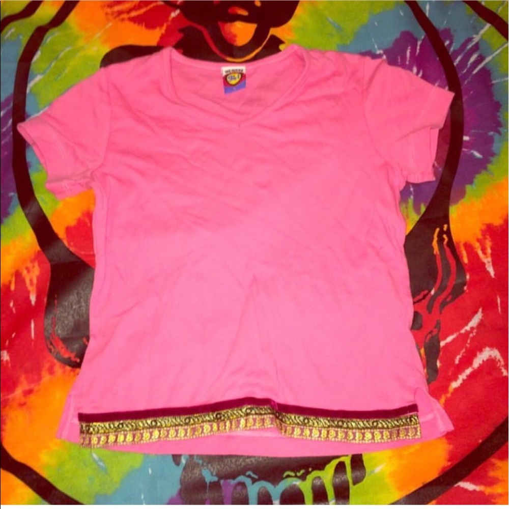 y2k vintage 90s pink top with boho trimming
