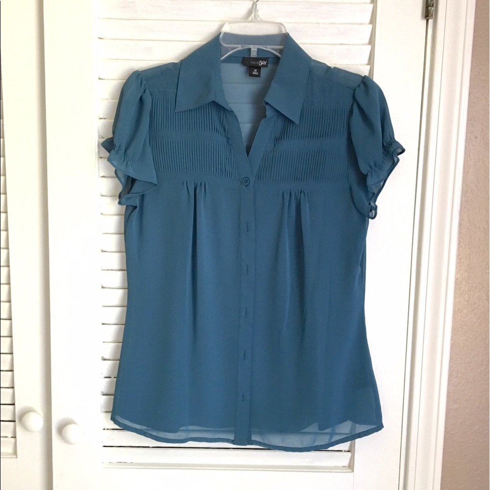 Teal Sheer Button-down Blouse