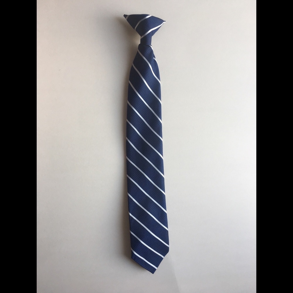 George Blue and White Striped Boys Clip On Tie