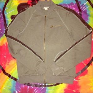 vintage 90s y2k olive green track zip jacket with velour stripe