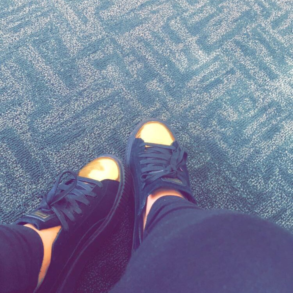 GOLD TOE BLACK PUMA PLATFORM SHOES