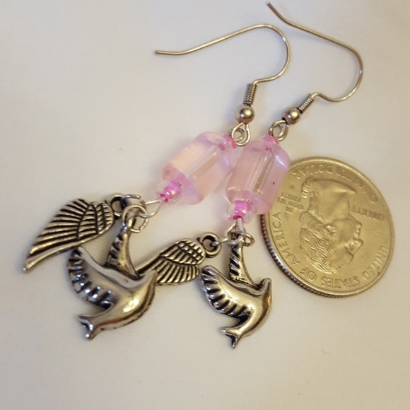 Pink Dove and wings drop earring - Picture 2 of 2