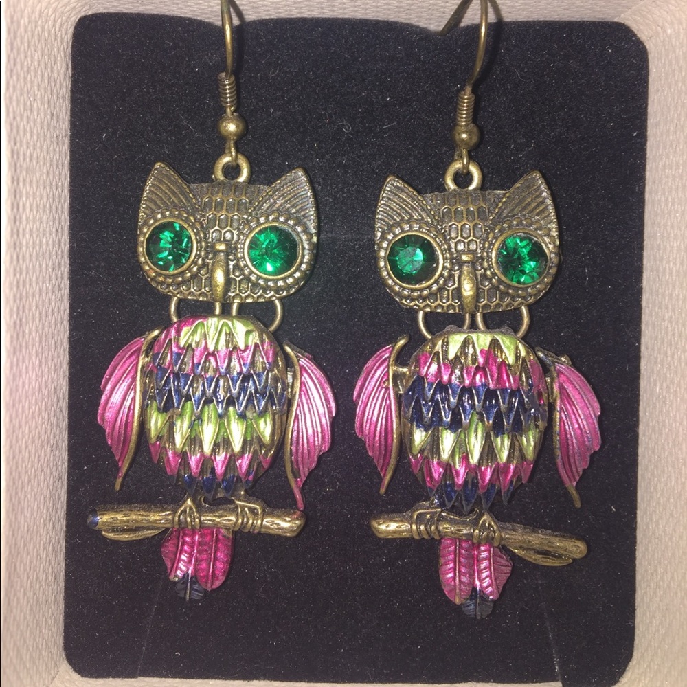 Multi-colored Owl Earrings - Picture 2 of 2