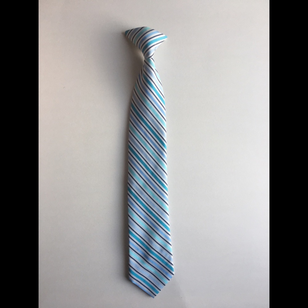 Blue and White Striped Boys Clip On Tie