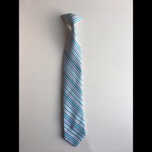 Blue and White Striped Boys Clip On Tie