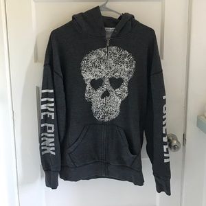 VS Pink Zip Up Skull Hoodie