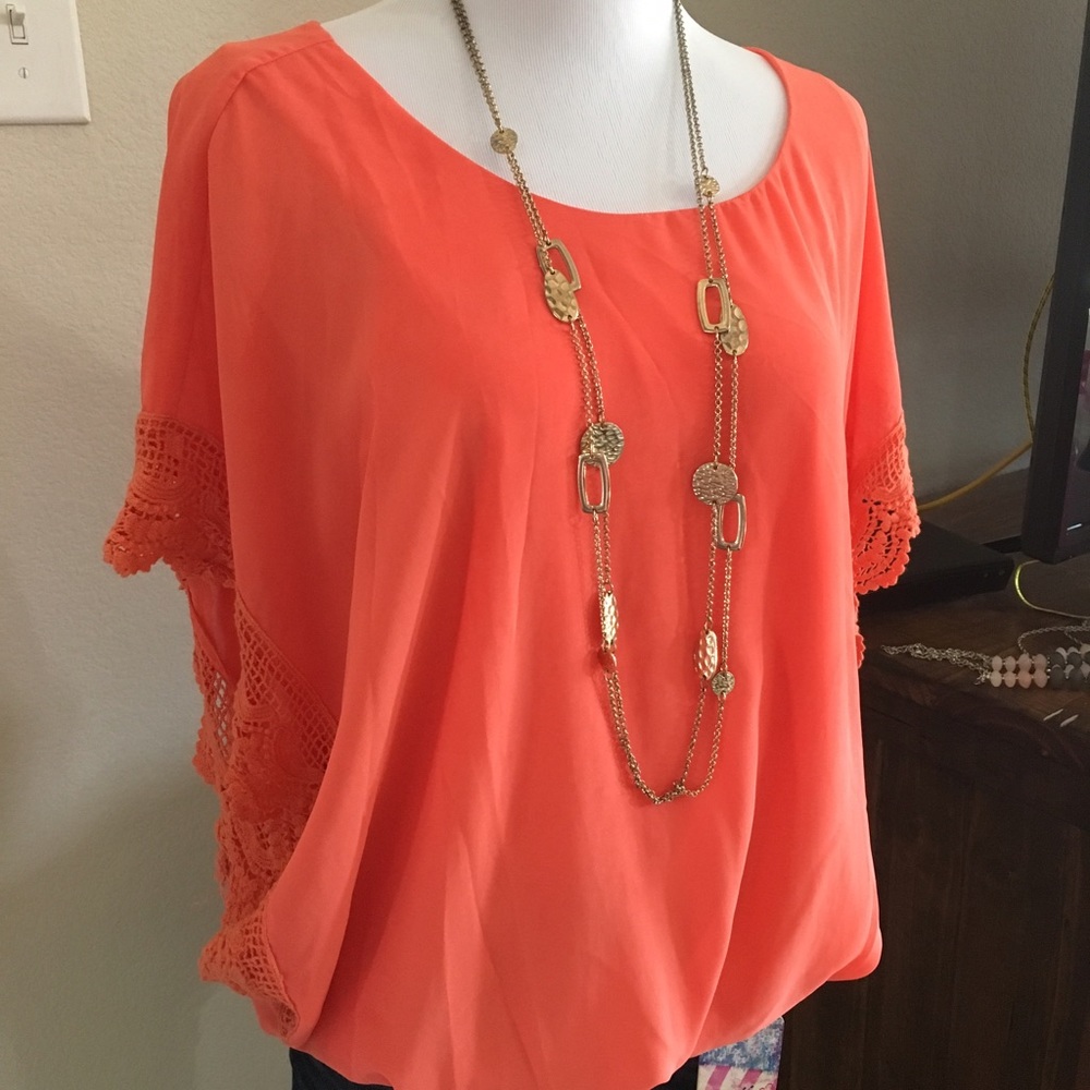 Coral Butterfly Sleeved Top