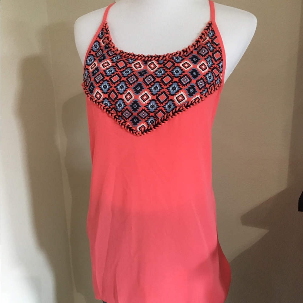 Coral Racerback Tunic with Aztec Print