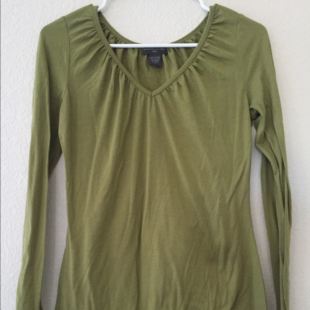 Women's Army Green V- Neck Top