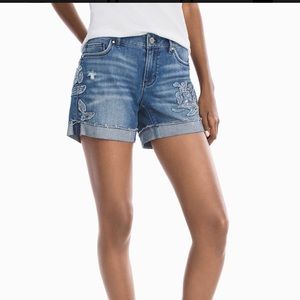 WHBM Blue Embroidered Denim Shorts Size 6 NEW $89