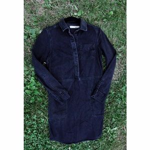 Black Denim Button Dress with Pockets