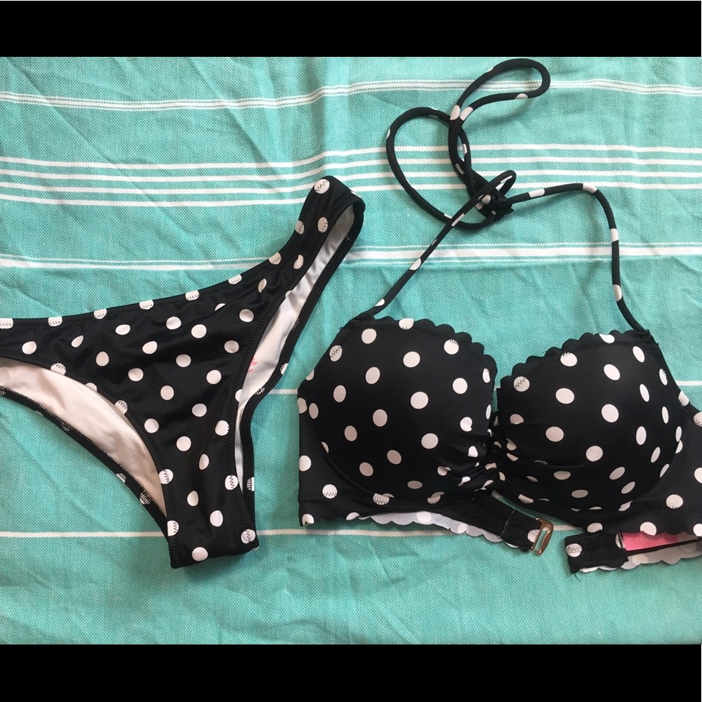 Black/white polka dot bikini VS