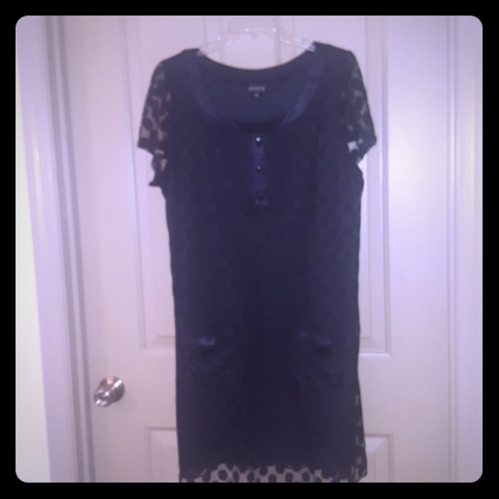 Navy blue polka dotted shift dress