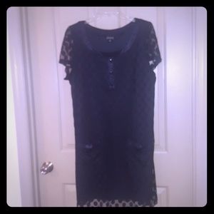 Navy blue polka dotted shift dress