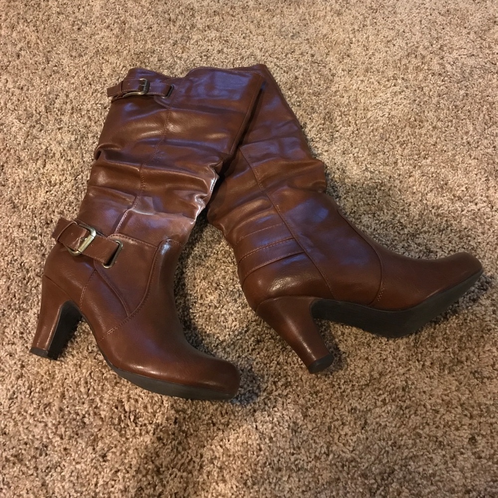 Brown high heel boots