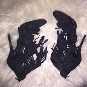 Fringe open toe heels