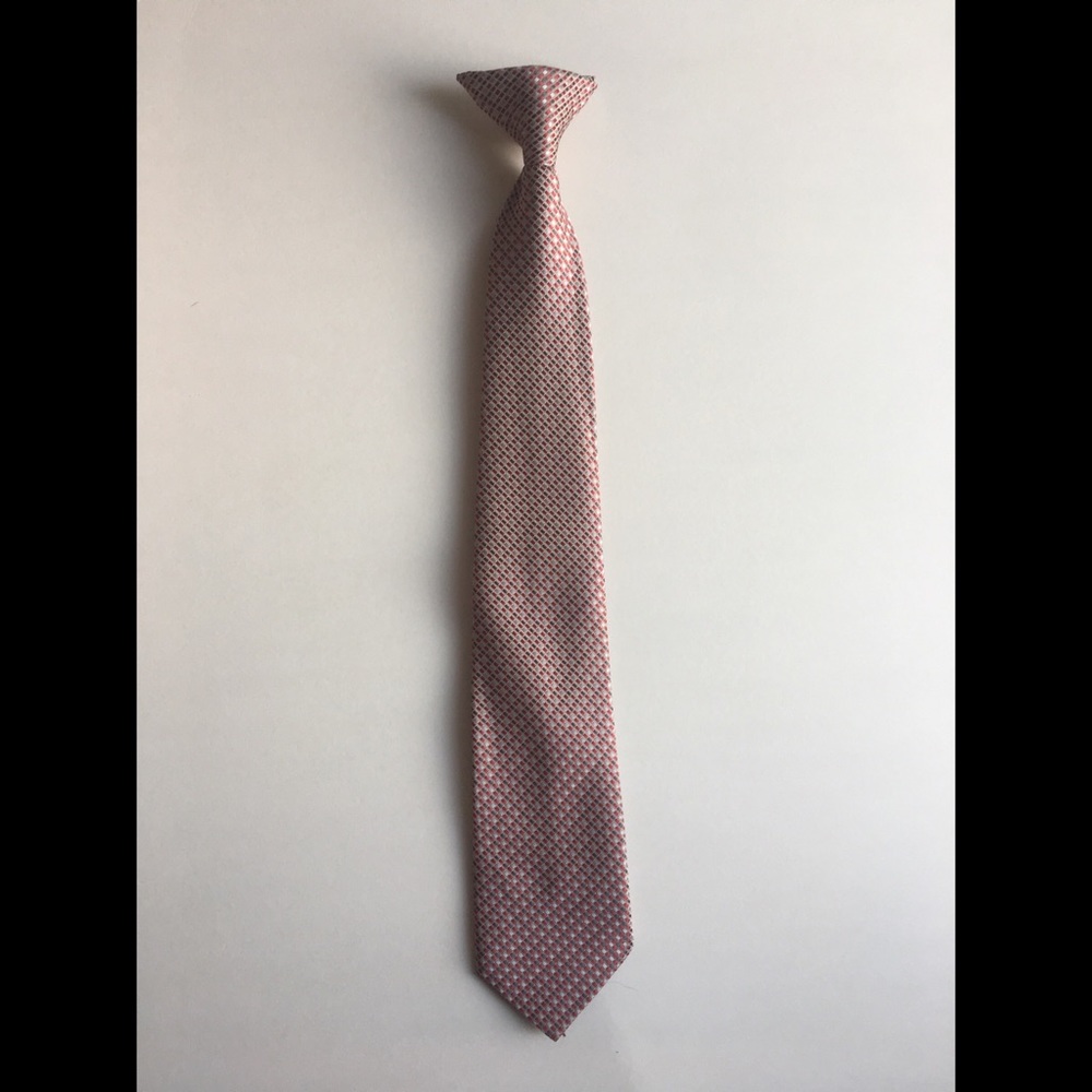 DuPont Red & Gray Patterned Boys Clip On Tie