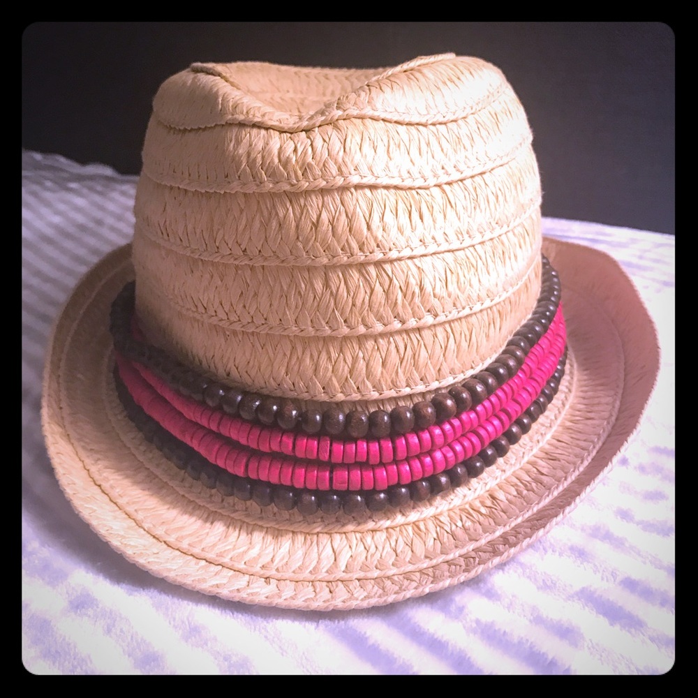 Jessica Simpson Straw Beaded Fedora Hat - NEW!