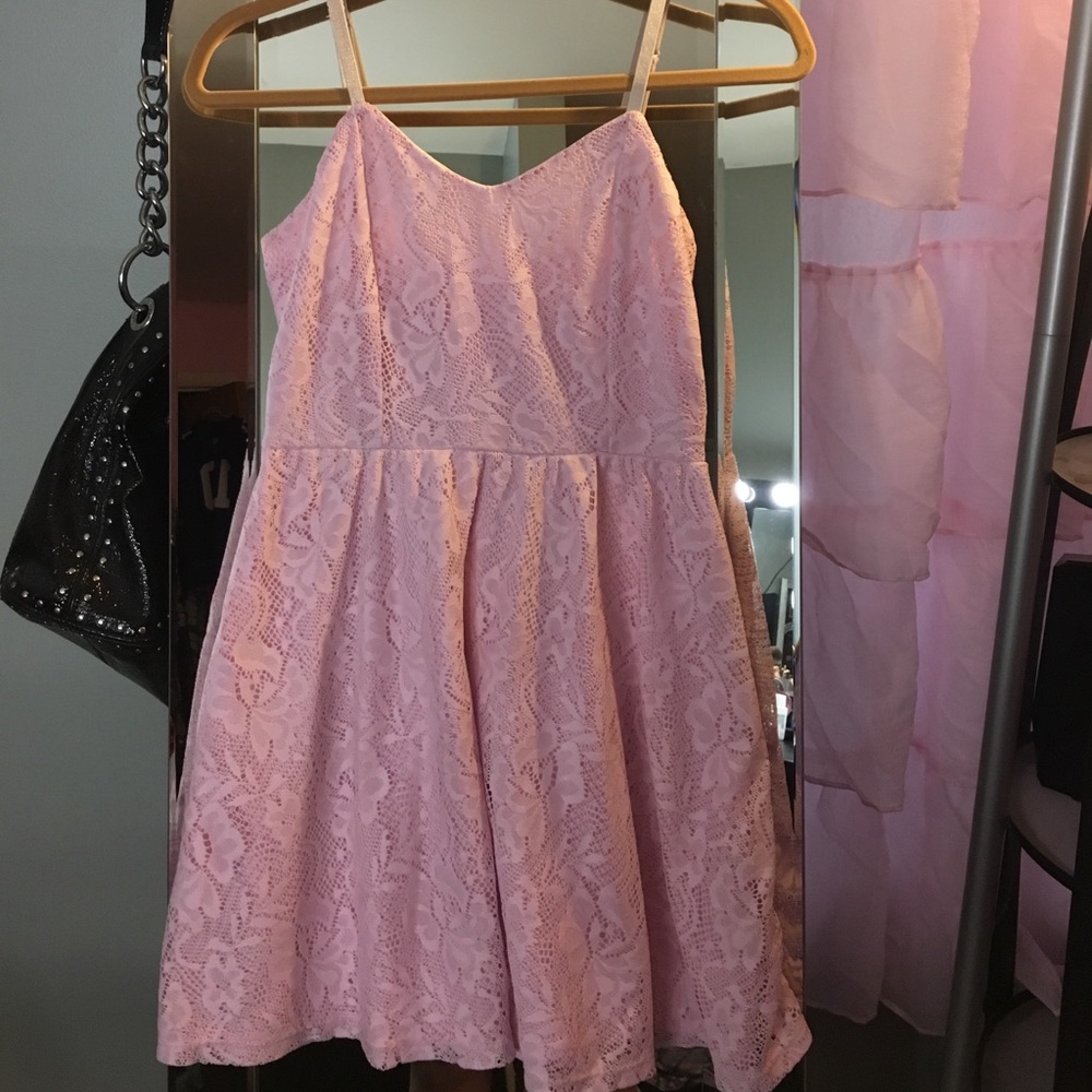 Baby pink lace mini dress