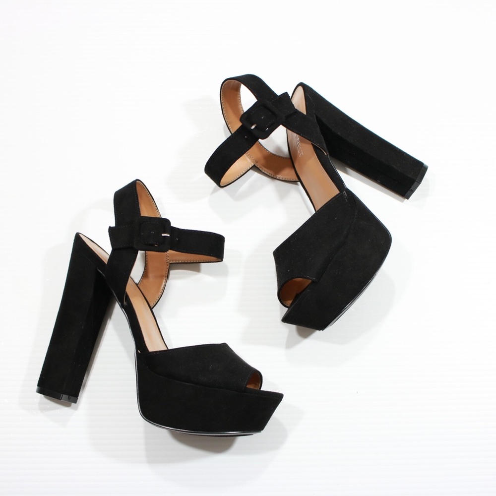 Nine West Chunky Platforms Heels Faux Suede Black