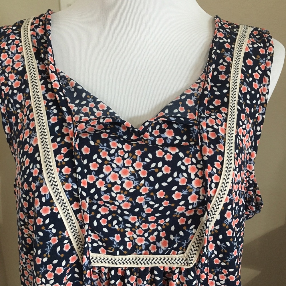 Navy Tunic with Pink Flower and Lace Detail