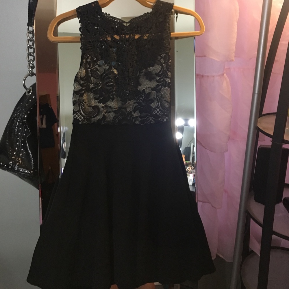 Black lace mini dress