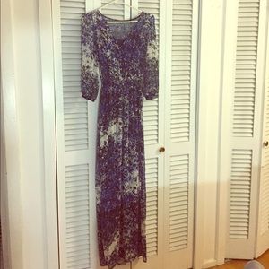 Blue, Stars pattern, floor length sheath dress