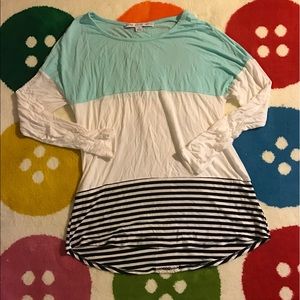 Color block top with lace trim