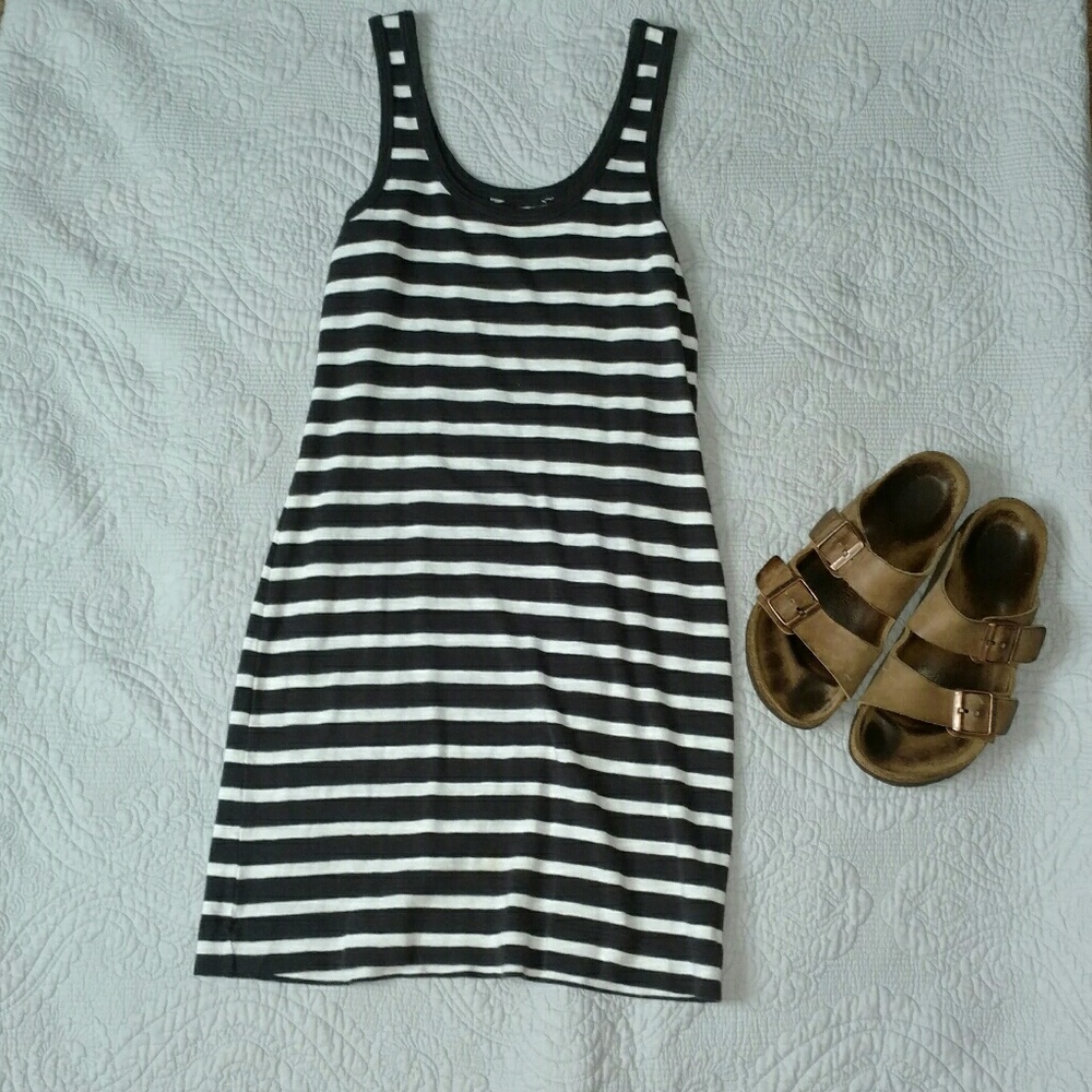 Striped white & olive French Connection tank dress