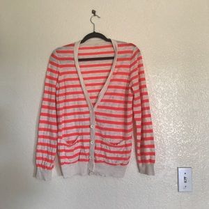 White and Neon Orange Striped J.Crew Cardigan