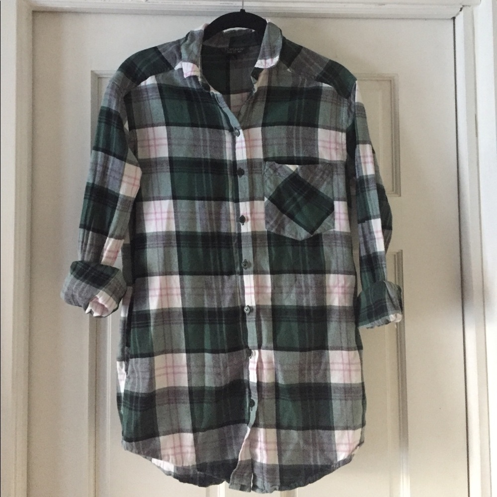 Forest green and light pink flannel